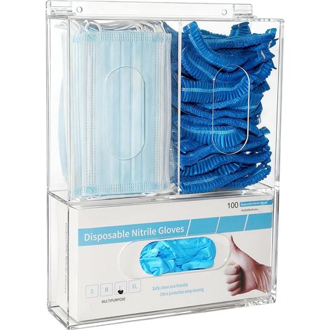Porte-Distributeur de boîte à Gants jetable Support Mural Triple Porte-Gants Distributeur de Filet à Cheveux avec Couvercle pour Service Alimentaire, Laboratoire, Cabinet médical (1/5)