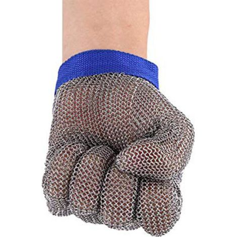 BEBUSINGOTO Gants résistants aux coupures Gants de protection en acier inoxydable pour l'écaillage d'huîtres, la coupe de viande (1 pièce, bleu-XL) (1/3)