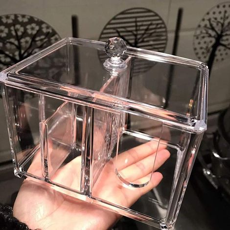 Aufbewahrungsbox für Wattestäbchen / Wattestäbchenhalter, transparenter Acryl-Organizer mit Deckel zur Aufbewahrung auf dem Schreibtisch. (1/5)