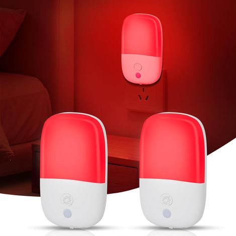 Lot de 2 veilleuses rouges 670 nm avec capteur crépusculaire, idéales pour favoriser le sommeil et parfaites pour les chambres de bébé, d'enfant et d'adulte. (1/5)