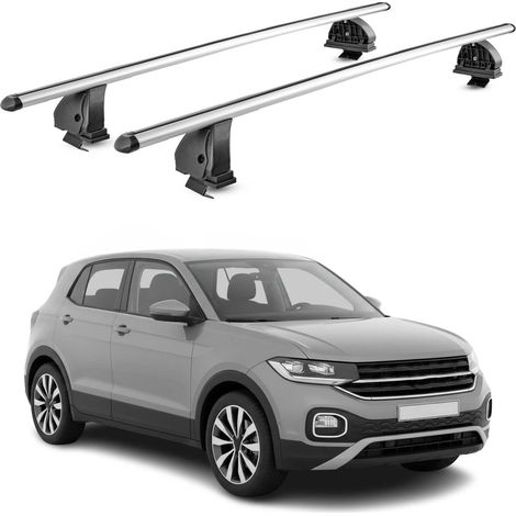 OMAC Aluminium Dachträger Querträger für VW T-Cross (Ohne Dachreling) 2018-2026 – TÜV / DIN 75302:2019 – Abschließbar – T-Nut – Max. 75 kg – 2 Stangen – Silber (1/5)