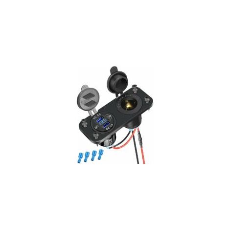 Presa accendisigari con funzione di ricarica rapida 3.0. Presa USB 12V/24V con voltmetro a LED e due prese USB impermeabili per auto, camper, barca, camion, ecc.