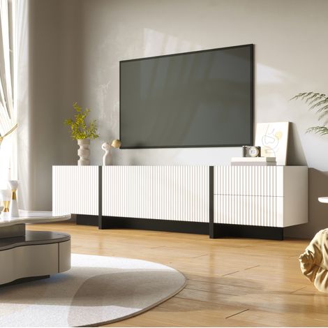 Meuble TV 190 cm 3 portes 2 tiroirs MDF noir blanc OKMYHOME (1/5)