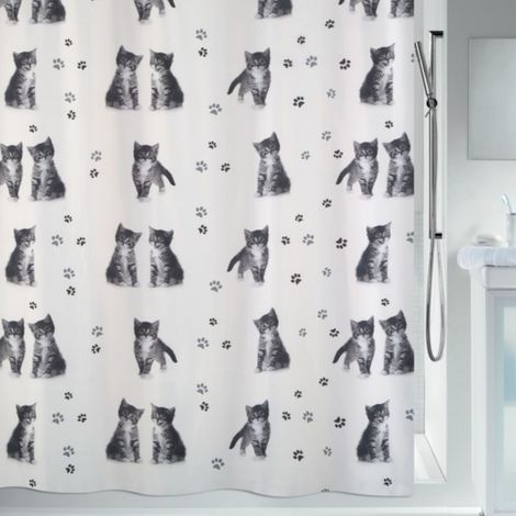 Spirella Rideau de douche Polyester KITTY PAW 180x200cm Gris & Blanc (1/2)