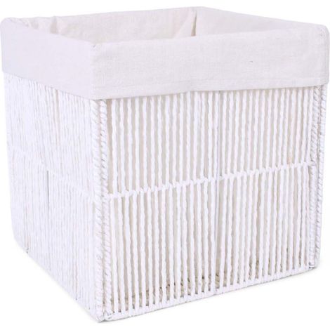 Cesto cubo in carta bianca pieghevole e foderato, 30x30x30 cm (kit da 3) (1/2)