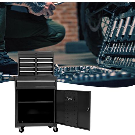 Meuble atelier 46,99 x 25,91 x 101,85 cm en métal noir, avec rangement, pour garage FloraGrace (1/5)
