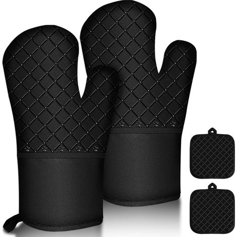 Set di guanti da forno resistenti a 300 °C, antiscivolo, foderati in cotone, con pratico anello per sollevarli.