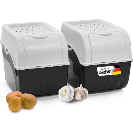 Lot de 2 Boîtes de Rangement pour Pommes de Terre et Légumes - 9 L - Blanc - Empilable - Corbeille de Conservation pour Carottes (1/5)