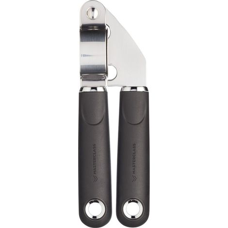 MasterClass Prensa para ajos con mango de agarre suave, acero inoxidable, 17,5 cm, negro