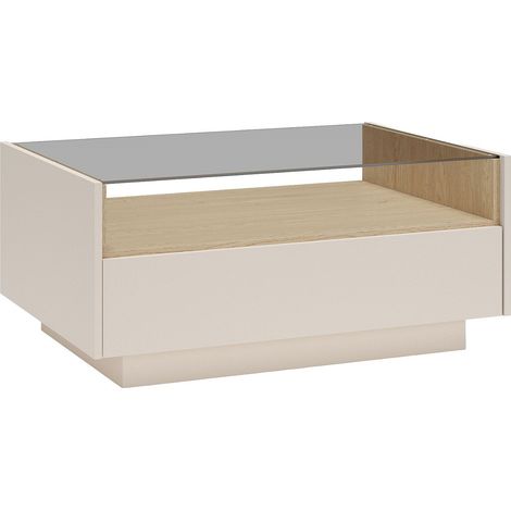 Tavolino 2 cassetti e 1 nicchia Beige e naturale chiaro - ALIVENTO (1/4)