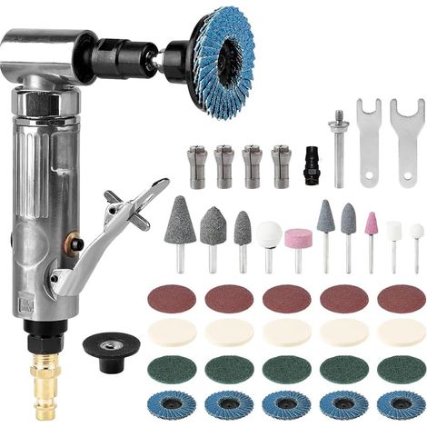 Meuleuse pneumatique, meuleuse d'angle d'air comprimé, meuleuse d'angle d'air, 40 pièces, 90 degrés, 22002 tr/min avec 1/4 NPT pierres à meuler et disques de ponçage pour meulage, polissage