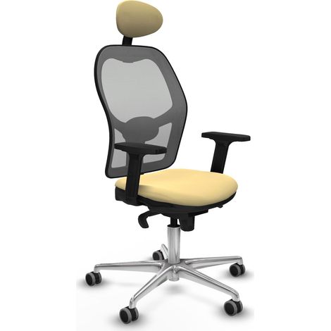 Jorquera sincro malla gris similpiel crema brazos 2D base aluminio cabecero fijo ruedas 65mm engomada (1/5)
