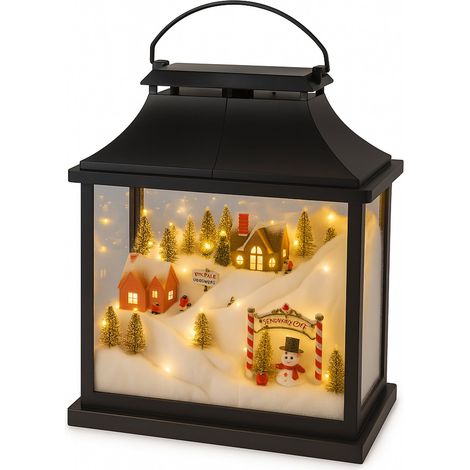 Lanterna in metallo con scena natalizia con luci Led per decorazione ambiente -Classico (1/4)