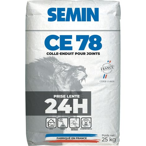 Enduit pour Joints de Plaques de Plâtre Semin - CE 78 Lent - Temps de Prise 24 Heures - Sac de 25 kg