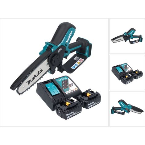 Makita DUC 150 RM2 Tronconneuse d'elagage sans fil 18 V 15 cm Brushless + 2x batterie 4,0 Ah + kit chargeur