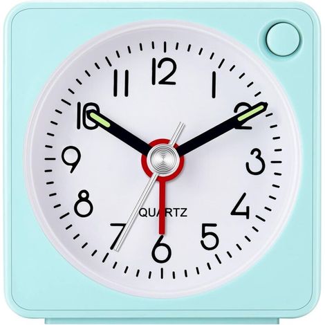 Réveil analogique classique de voyage avec fonction snooze et lumière, mini-réveil, petite taille, réveil silencieux sans tic-tac, réveil crescendo, facile à utiliser, bleu ciel (1/4)