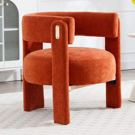 Wahson Sillón Tapizado de Chenilla, Silla de Tocador para Maquillaje, Sillón Auxiliar para Dormitorio y Salón, Naranja