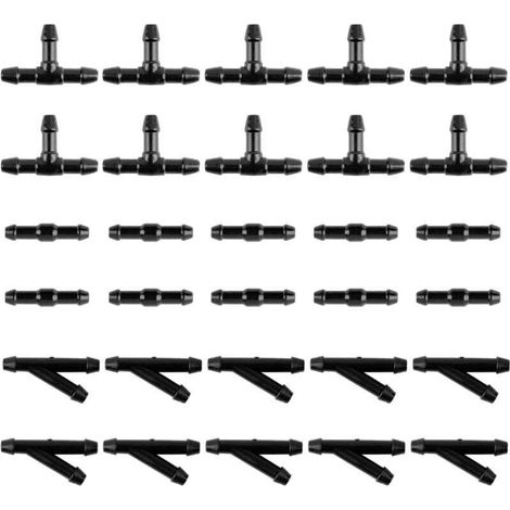 30pcs Kit de Tuyau Essuie Glace Tuyau Lave Glace 4mm Connecteurs Buse d'Essuie-Glace Universel Forme T Droit Y Accessoire Raccord de Tuyau pour Pare-Brise Voitures Noir (1/4)