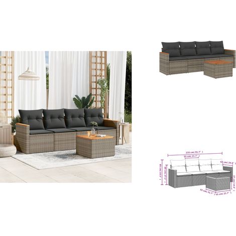 5-tlg. Garten-Sofagarnitur mit Kissen Grau Poly Rattan - Gartenmöbel - Outdoor Möbel - Rattan Sofa - Esstisch Set - Lounge Set (1/3)