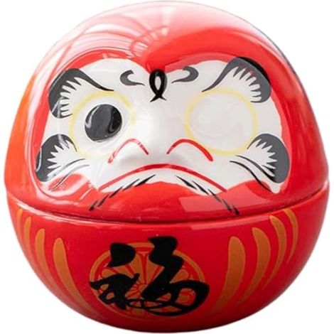 Petite poupée Daruma en céramique, sculpture d'art japonais, figurine miniature décorative pour la maison, la voiture, un meuble ou un bureau, Rouge (1/5)