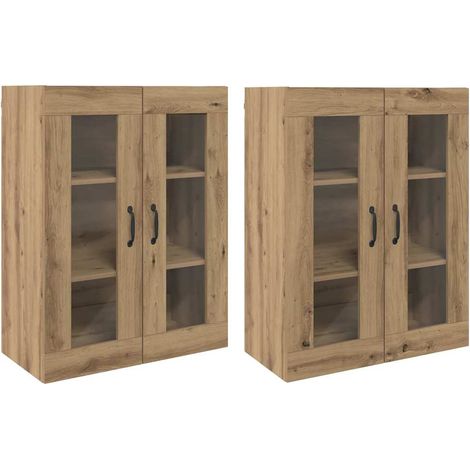 Conjunto de 2 armarios de pared de roble hechos a mano 69,5 x 34 x 90 cm espacio de almacenamiento elegante diseño limpio en madera de roble industrial 020056053 (1/5)
