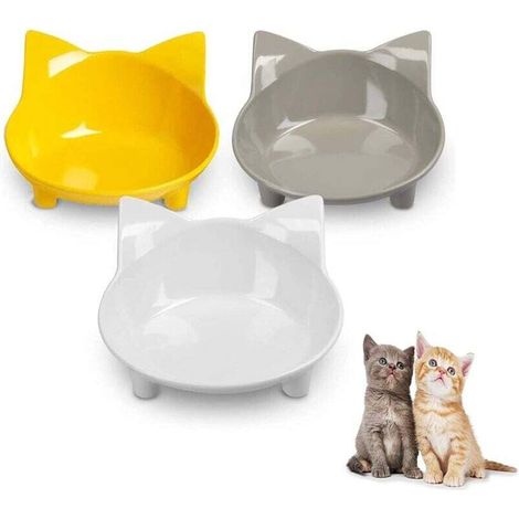 Ciotole per gatti, ciotola multiuso anti-scivolo per animali domestici con gomma, per alleviare l'affaticamento dei baffi, confiezione da 3 - grigio, bianco e giallo
