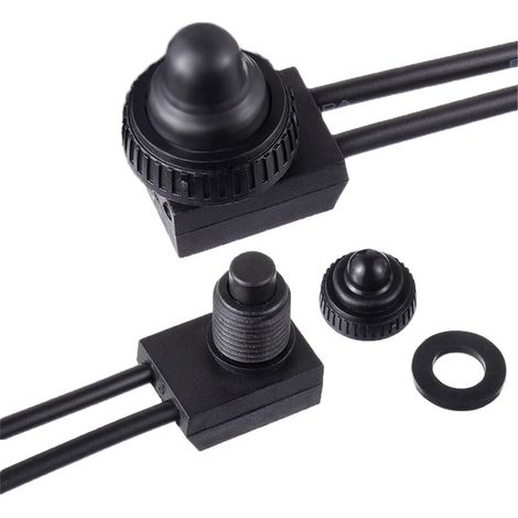 12V Interrupteur à Bouton-Poussoir Etanche ON-OFF SPST Bouton de Commutateuravec Lignes de 4.5" pour camping-car/moto/voiture KP-107 (Lot de 2 pièces,Noir) (1/5)