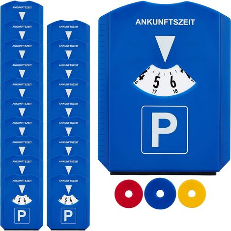 Relaxdays Parking Discs with Ice Scraper, Set of 20, 3 Shopping Cart Chips, Rubber Lip, Car Timer, Robust, Plastic, Blue