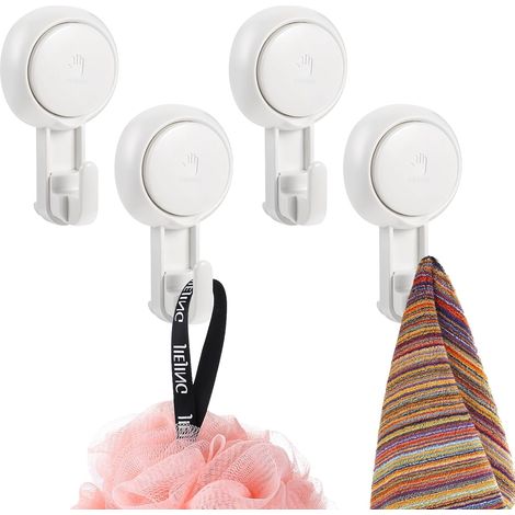 Lot de 4 Crochet plastique ventouse mural charge 5KG sans perçage,réutilisable rotation à 360 porte serviette douche torchon plaque couronne sur cuisine,salle de bain(Blanc)