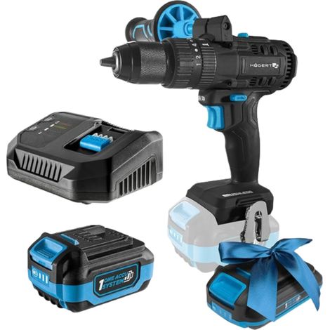 Kit perceuse à percussion brushless 18V, couple 80 Nm, batterie 4,0 Ah, chargeur 4A, éclairage LED, engrenage métallique, pour bois et métal + batterie 2,0 Ah (1/5)