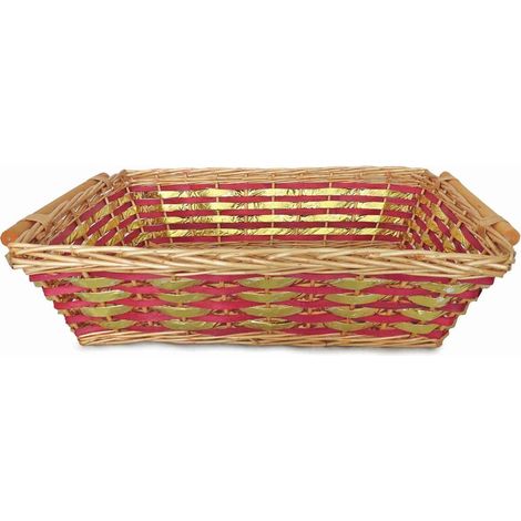 Cesto da confezionamento rettangolare rosso e oro, 61/57x44x15 cm (kit da 3)