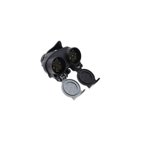 Prise de remorque 13 à 7 broches 12N 12S double adaptateur convertisseur prise européenne pour voiture, remorque, camion, barre d'attelage 12 V étanche Noir (1/4)