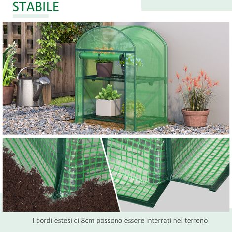 Étagère de jardin en métal vert à 2 étages avec housse PE, dimensions 69x49x92 cm. (1/4)