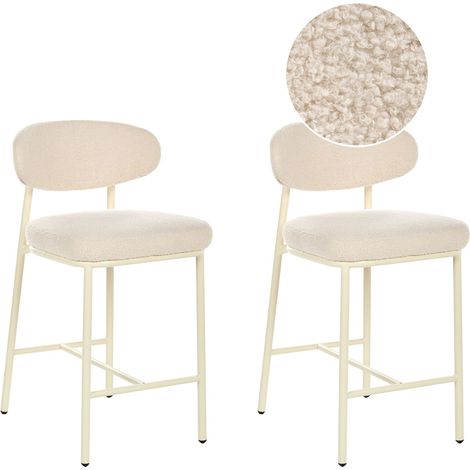 Lot de 2 Chaises de Bar Rétro en Bouclé Pieds en Fer Sans Accoudoirs Embouts de Protection Beige Clair Unity (1/5)