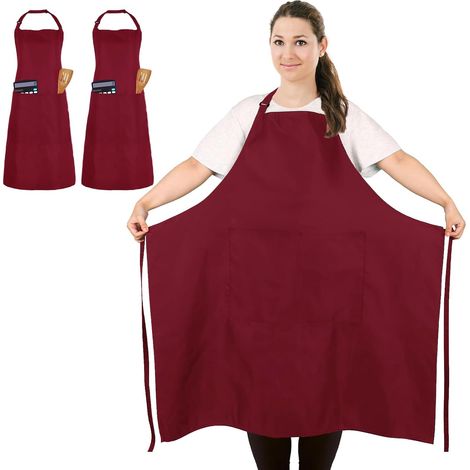 tabliers de cuisine rouges unisexes de grande taille avec 2 poches, pour la cuisine, le barbecue, le travail, tablier professionnel pour serveurs, peintres (grande taille) (1/5)