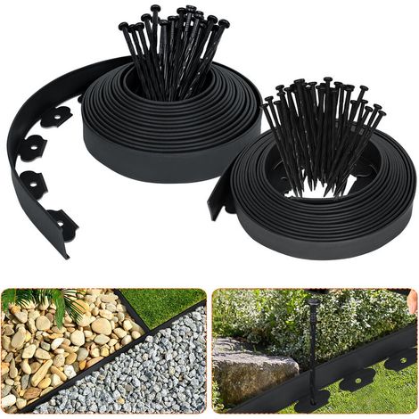 Rasenkante Kunststoff 40m Flexible Beetumrandung Wurzelsperre System blumenbeet Umrandung mit 60 Befestigungsnägeln, Schwarz, HENGMEI