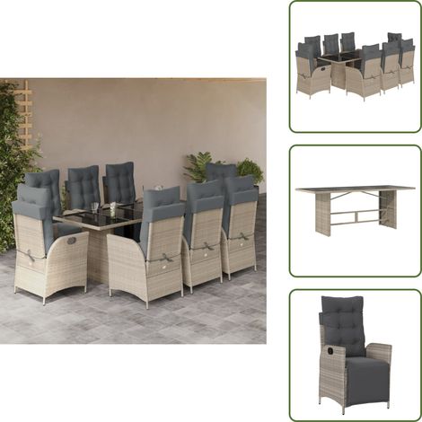 Cuscini da seduta - vidaXL Set Pranzo da Giardino 9pz con Cuscini Grigio Chiaro Polyrattan - Cuscini da schienale