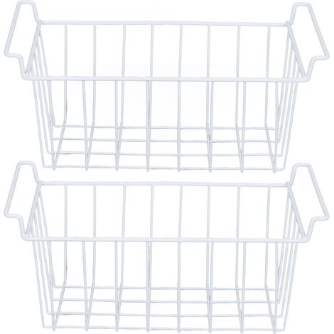 Lot de 2 paniers congélateur Toivize en fil d'acier revêtu PE blanc 39x24,5x20 cm rangement organisateur (1/5)