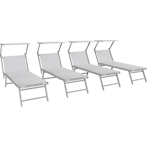 4 Lettini Bianco Prendisole Pieghevole Professionale In Alluminio E Tessuto Textilene Tettuccio Orientabile Tettino Parasole Sdraio Prendi Sole Mare Spiaggia Piscina Giardino 182 x 60 x 38 cm