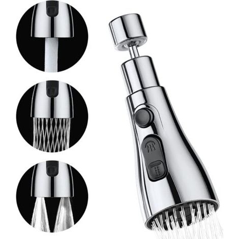 Robinet d'évier de cuisine, mitigeur pivotant à 360°, avec adaptateur, 3 jets, compatible avec les lavabos de salle de bain. (1/5)