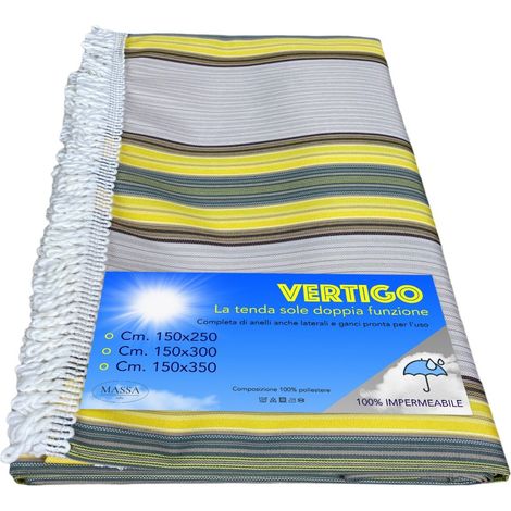 TENDA SOLE VERTIGO da esterno GIARDINO balcone RIGHINO GIALLO e MARRONE impermeabile e idrorepellente Cm. 150 x 250