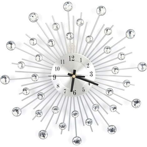 Horloge murale 3D en cristal argenté scintillant, design moderne et rond, décoration murale numérique en métal pour cuisine, salon, moderne ou minimaliste (1/4)