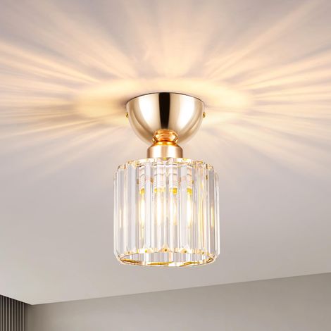 Plafonnier Moderne en Cristal, Mini Lampe de Plafond en Cristal Or Rose Douille Ronde E27 Lustre en Cristal pour Chambre Salon Cuisine Couloir, Ampoule Non Incluse (1/5)