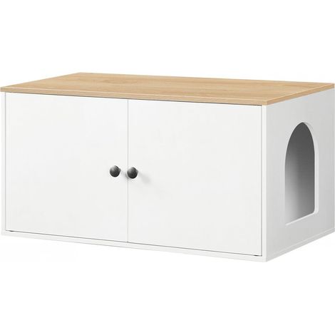 Cat Litter Box, Hidden Side Entry Pet Furniture, Cat Litter, Side Table, for Living Room, Bedroom, Hallway, Natural Wood and White (1/5)