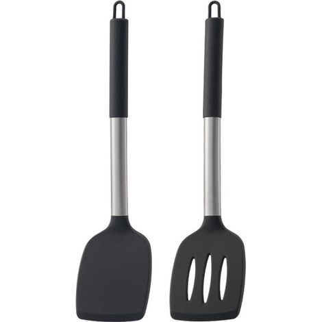 Juego de 2 espátulas de silicona sólida - Revestimiento antiadherente - Resistente al calor - Sin BPA (negro) (1/5)
