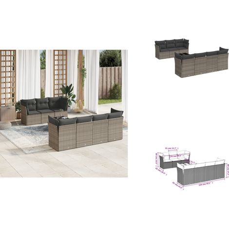 8-tlg. Garten-Sofagarnitur mit Kissen Grau Poly Rattan - Gartenmöbel Set - PE-Rattan Möbel - Outdoor Sofa - Esstisch - Lounge Set (1/3)
