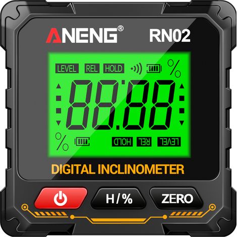 ANENG RN02 Digitaler Neigungsmesser, hintergrundbeleuchtete elektronische Wasserwaage, wiederaufladbarer Lithium-Ionen-Akku mit USB-C-Anschluss, Neigungsmesser für Holzbearbeitung und Tischlerei