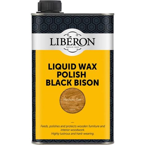 Liberon Liquid Wax Polish Black Bison - Medium Oak Finish, 500ml