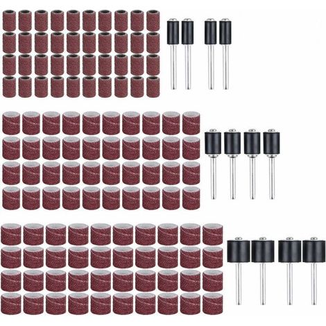 Sanding Drum Nail Sander Sleeves Emery Tip (132pcs) Contains Sanding Bands and Drums Rubber Mandrels (1/4)