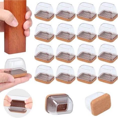 Protection Pied de Chaise - Embout de Chaise en Silicone avec Coussinets en Feutre - Lot de 16 - Transparent (1/4)